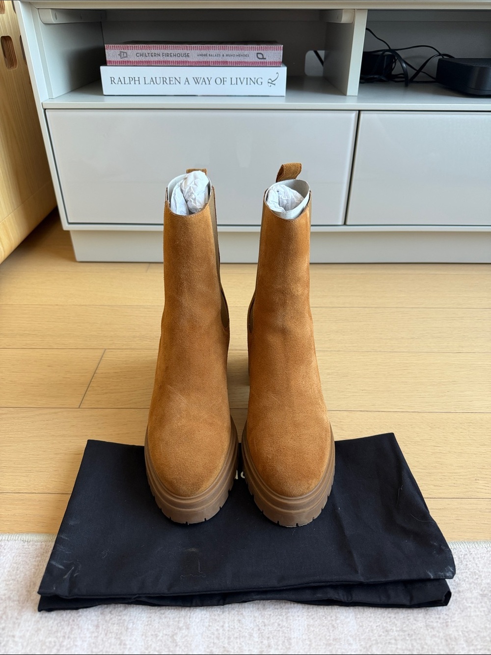 ba&sh Tan Suede Chelsea Booties with Lug Sole - Picture 2 of 4
